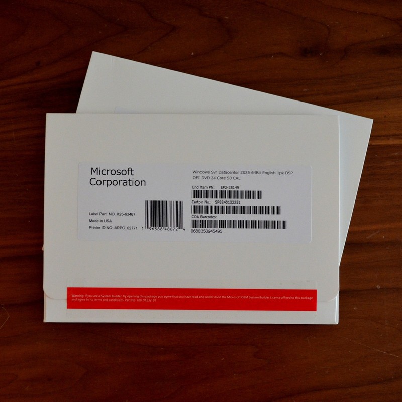 Windows Server 2025 Datacenter 64Bit 32 Core + 50 CALs Sealed New
