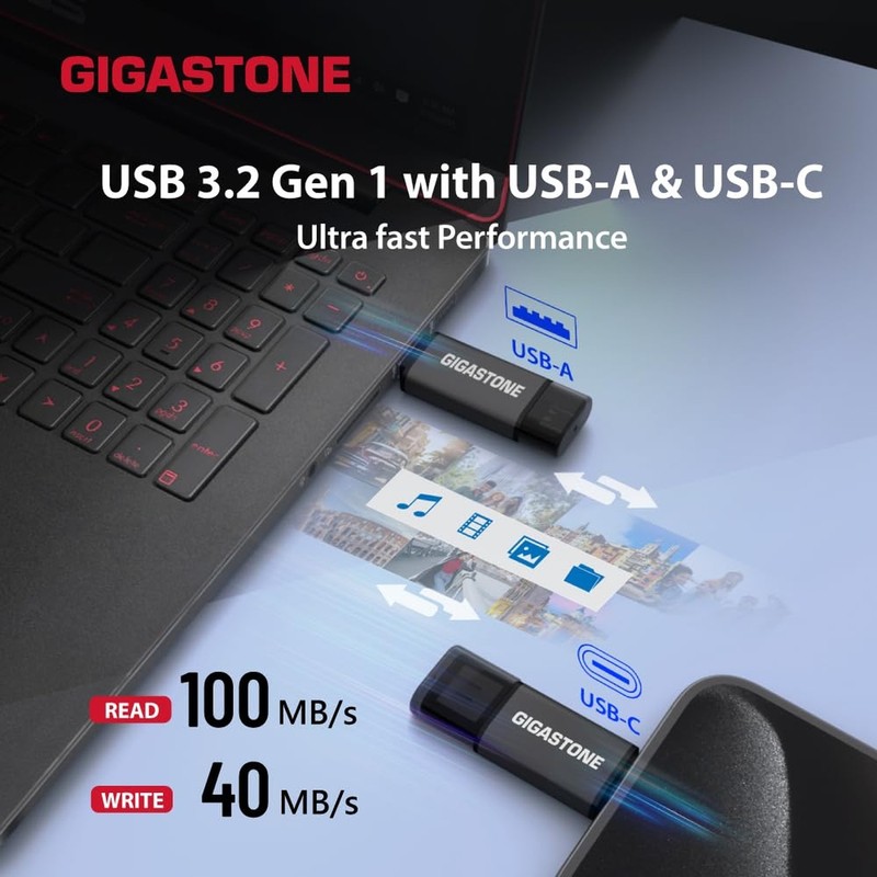 GIGASTONE 16GB Dual Flash Drive, Z40 USB 3.2 Gen 1, 2-in-1 Type-A & Type-C, 1... gallery