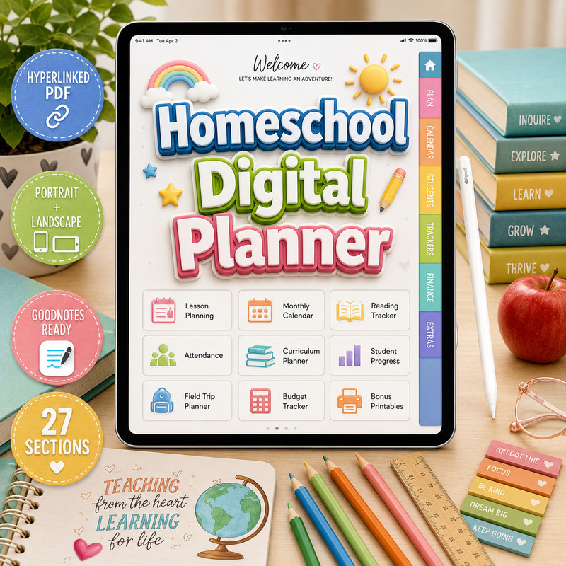 Homeschool Digital Planner Hyperlinked Lesson Planner GoodNotes iPad PDF Bundle