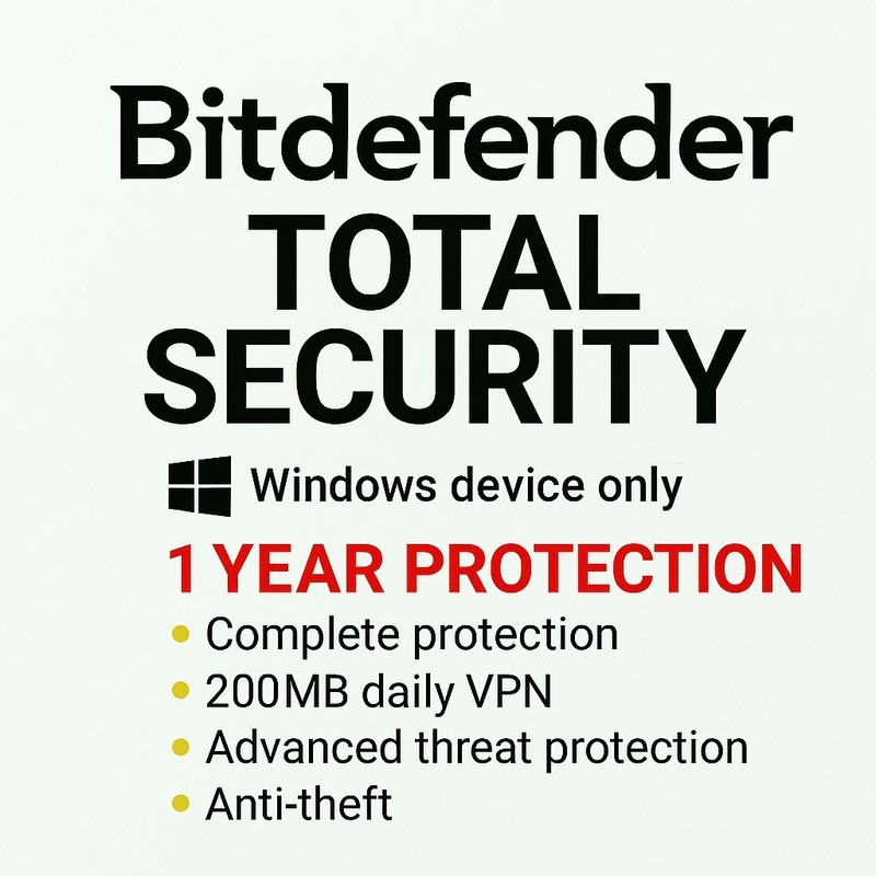 Bitdefender Total Security 2026 – 1 Year 10 Devices (Windows, MAC, Android, iOS)