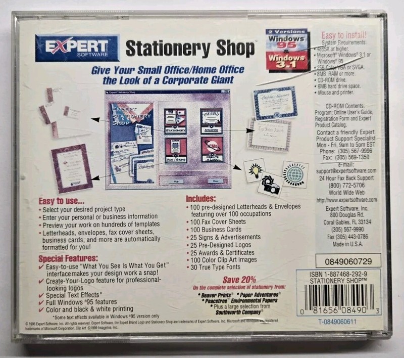 Expert Software Stationery Shop PC CD-ROM, 1996, Windows 95 & 3.1 gallery