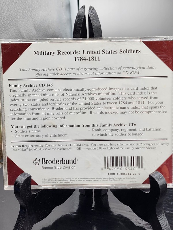 Family Tree Makers BRODERBUND MILITARY RECORDS US SOLDIERS 1784-1811 CD# 146 gallery
