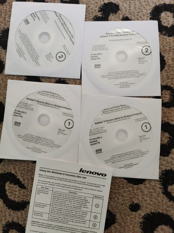 LENOVO WINDOWS 8 PRO OPERATING SYSTEM RECOVERY DISCS / 4-DISC SET