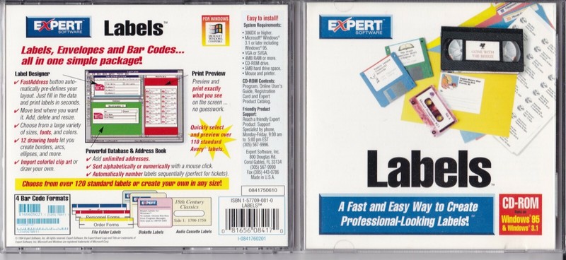 Vintage Expert Software Labels (PC CD-ROM for Windows 95/3.1, 1994)