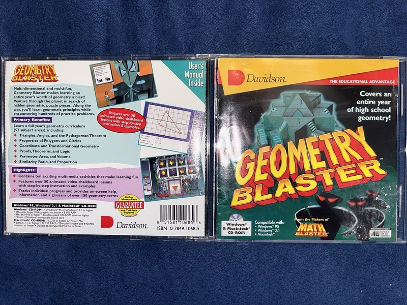 Davidson Geometry Blaster The Educational Advantage PC Game RESURFACED DISC