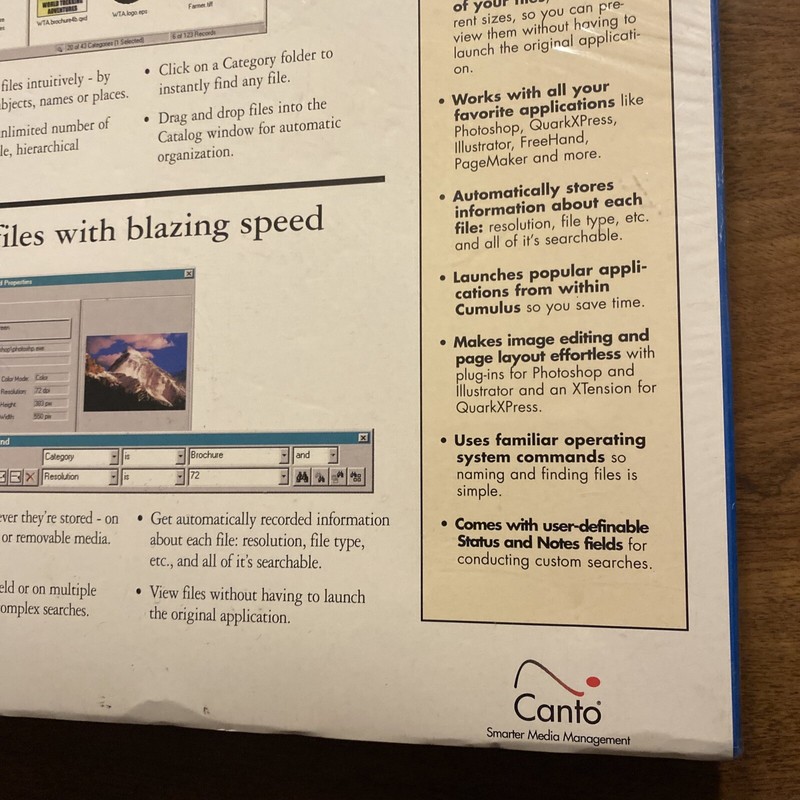 Canto Cumulus Media Management System Software Desktop 4.0 Windows 95 NT Mac A8 gallery