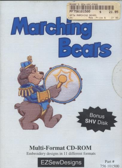 Marching Bears Multi-Format PC CD-ROM animal band sewing embroidery designs! NEW