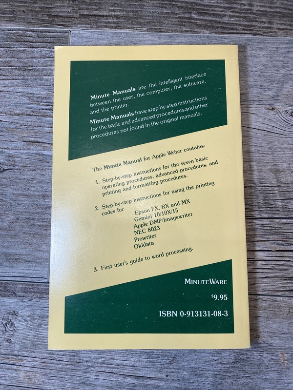 Minute Manual For Apple Writer Guide To Word Processing J. Pirisino Vintage gallery
