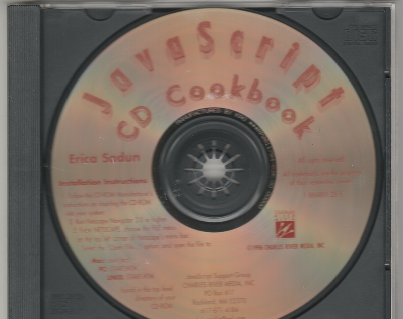 JavaScript CD Cookbook Erica Sadun by Charles River Media 1995 ~ CD-ROM