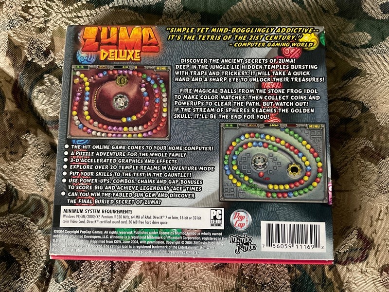 Zuma Deluxe PC CD-ROM Software Pop Cap Games 2004 w/ slipcover gallery