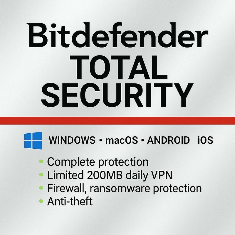 Bitdefender Total Security 2026 Antivirus | 1–5 Devices | 2–5 Year License