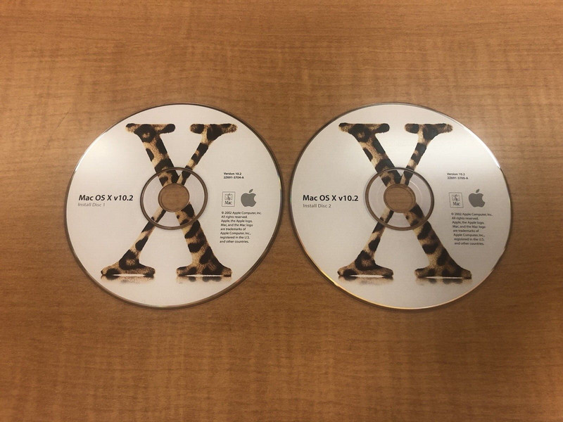 Apple Mac OS X v10.2 Jaguar Install Discs 1 & 2 Macintosh Operating System 2002