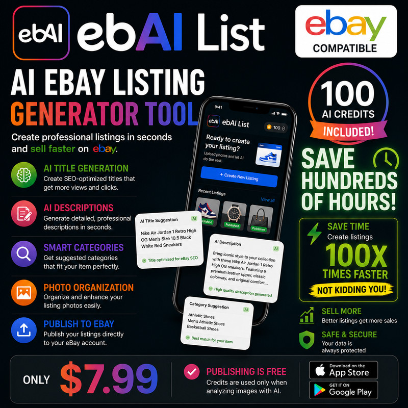 AI eBay Listing Generator Tool – 100 Credits Included for eBay Sellers