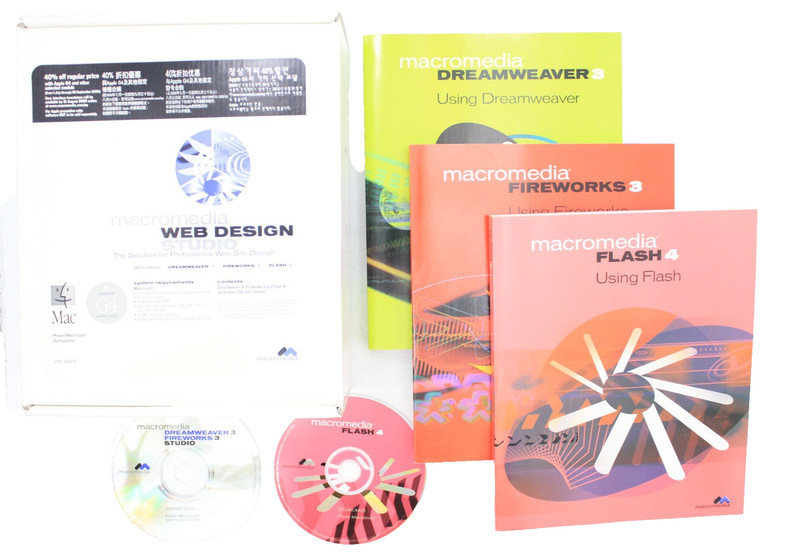 Macromedia Web Design Studio Dreamweaver 3 Fireworks 3 Flash 4 MacOS Mac BIG BOX