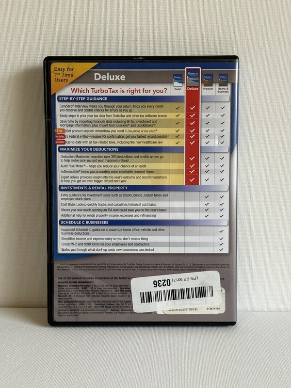 Intuit Turbotax Deluxe 2013 Federal Returns Plus E-File Turbo Tax PC/MAC NEW! gallery
