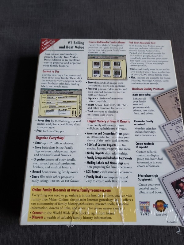 Vintage Broderbund Family Tree Maker Basic Edition 1996 - BRAND NEW SEALED!! gallery