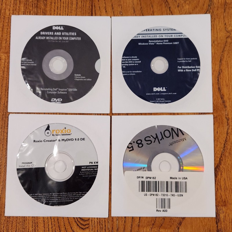 Dell Inspiron 530/530s Drivers Utilities Windows Vista Roxio Microsoft Discs Lot