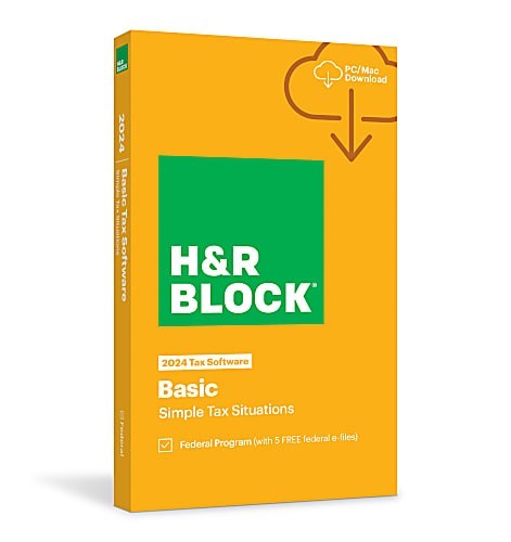 New 2024 H&R Block Tax Software Basic Edition for PC/MAC [Key Card]
