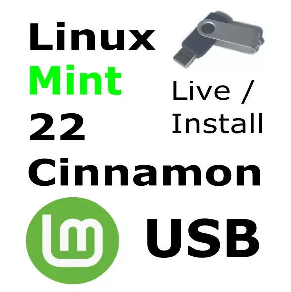 Linux Mint 22 Cinnamon OS 64-Bit Bootable USB Live Install PC 16GB