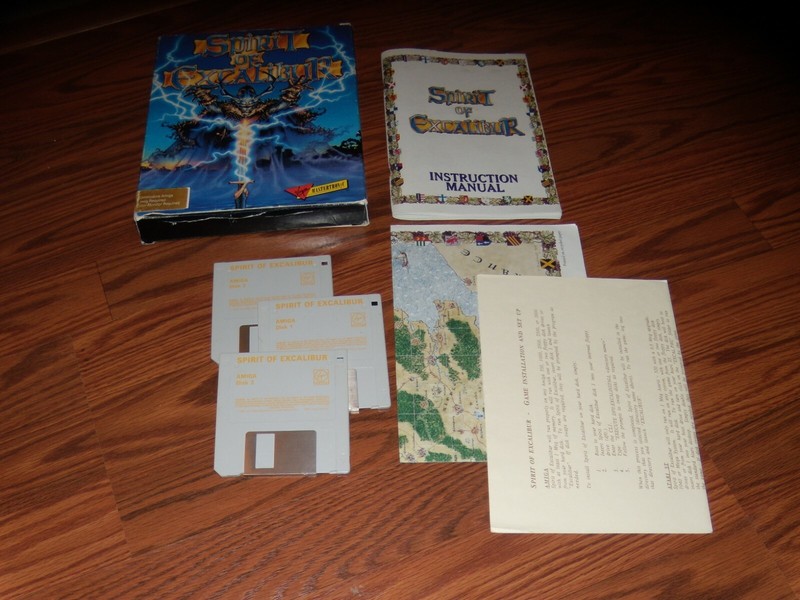 Spirit of Excalibur Commodore Amiga with box, manual and poster map. Tested