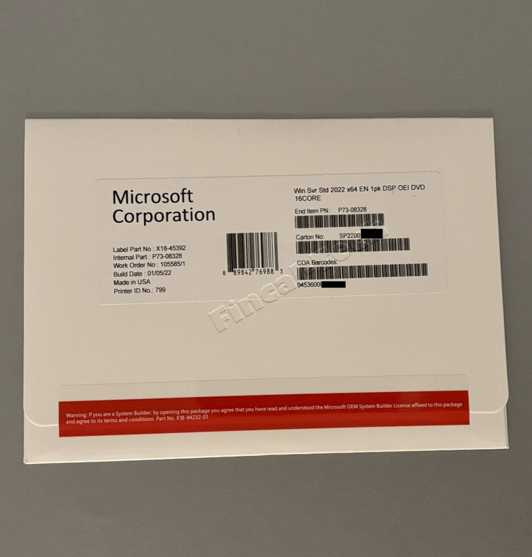 New Win Server 2022 Standard x64 bit- 16 Cores | Full License [Brand New] & HHD