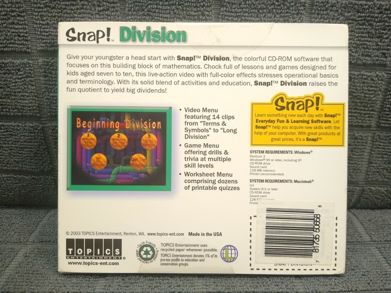 Snap! Division (Windows/MAC) Learning Software BRAND NEW (Windows 95/XP/Mac 8.5) gallery