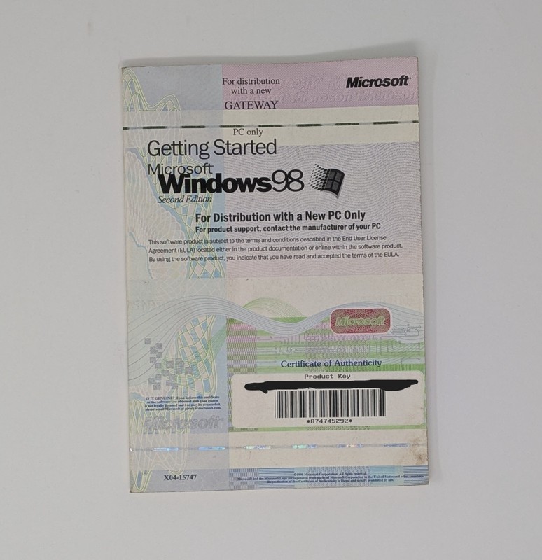 Microsoft Windows 98 SE Getting Started Manual Only & Product Key NO DISC