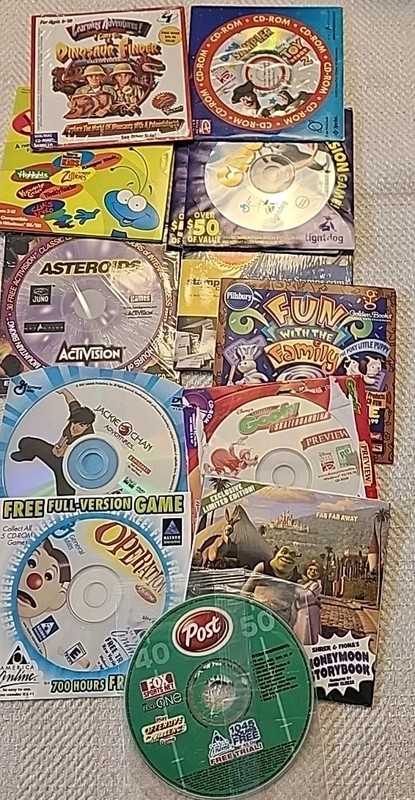 Vintage CD DVD-ROM ~ Jackie Chan Asteroids Pillsbury Goofy Shrek Clue AOL ~ NIP