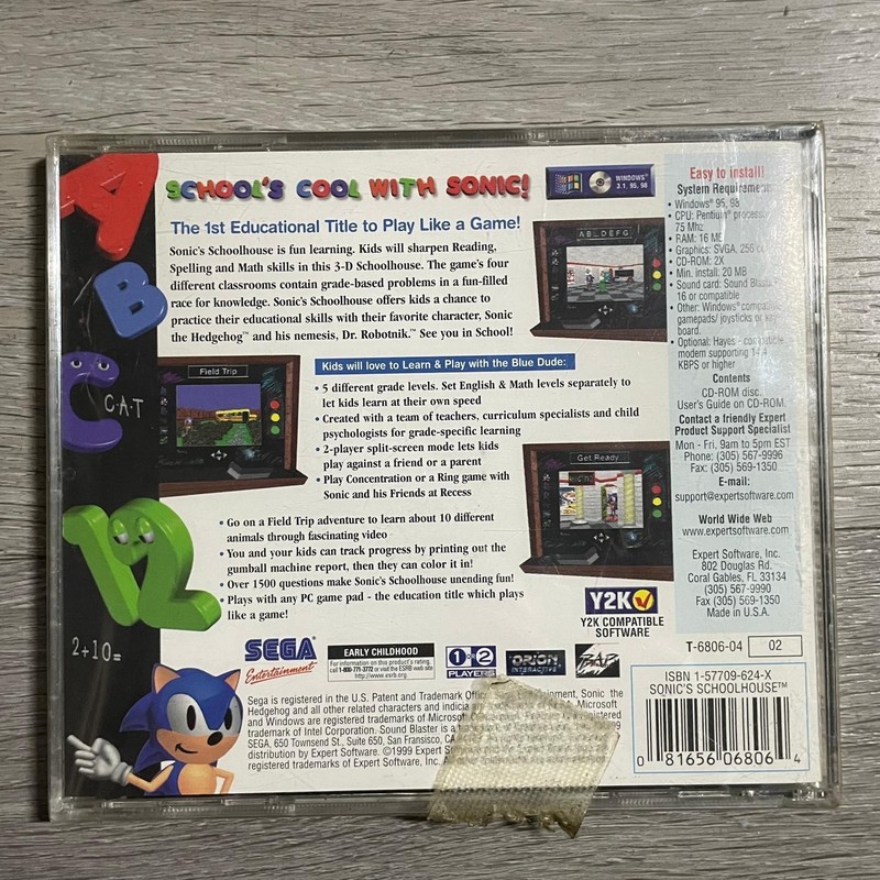SEGA Sonic's Schoolhouse Early Learning PC CD-ROM Windows 3.1/95/98 Sega Pc gallery