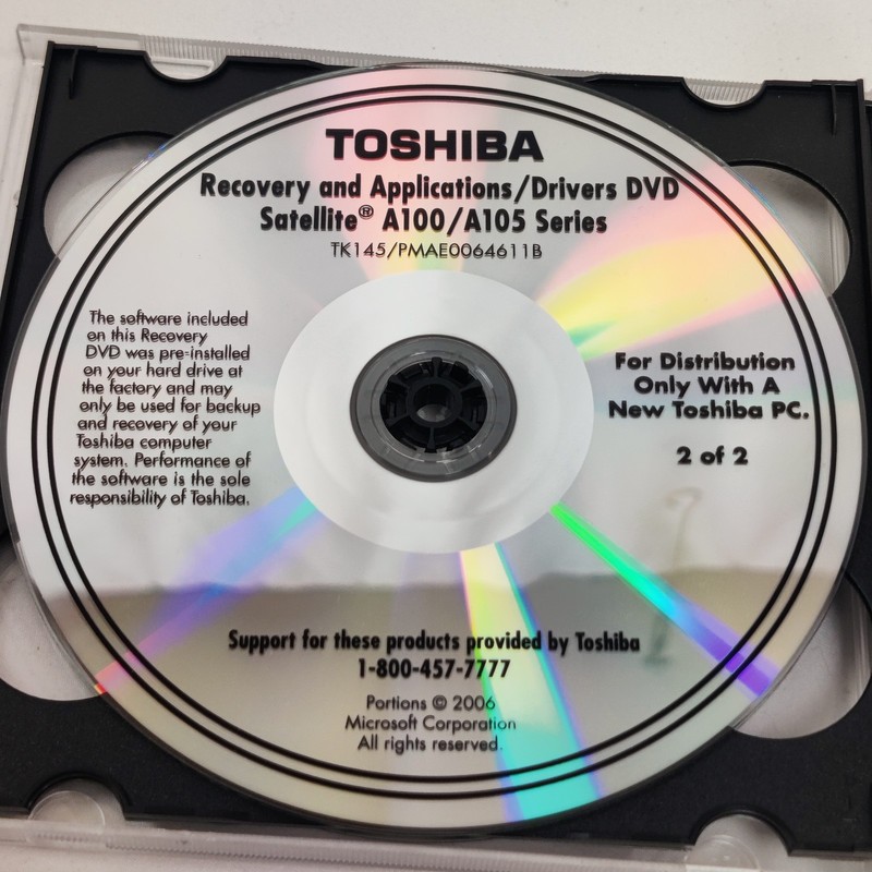 Toshiba A100 & A105 Satellite Drivers & Applications DVD 2 Disc Recovery Set gallery