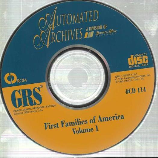 GRS First Families Of America Volume 1 #114 PC CD 200,000+ individuals genealogy