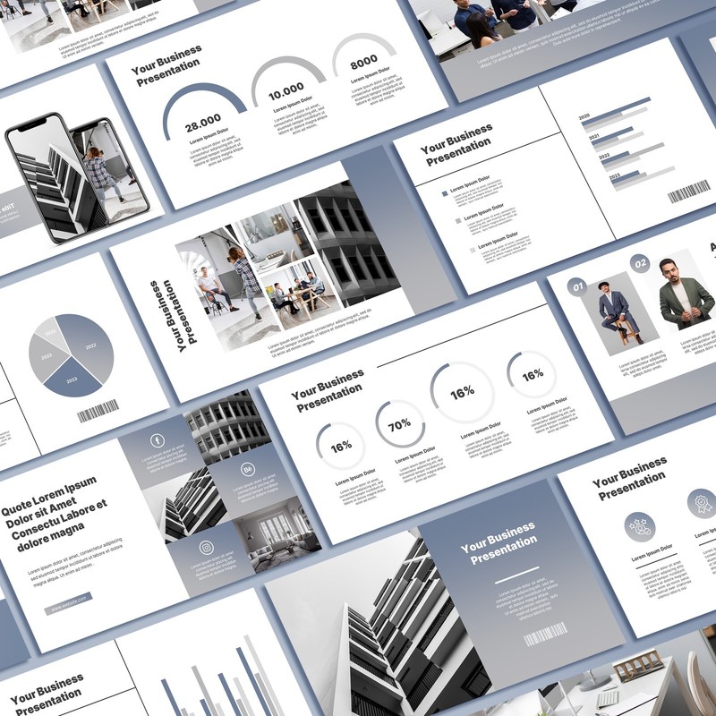 Elegant Grey Business PowerPoint Template – Professional Marketing Strategy