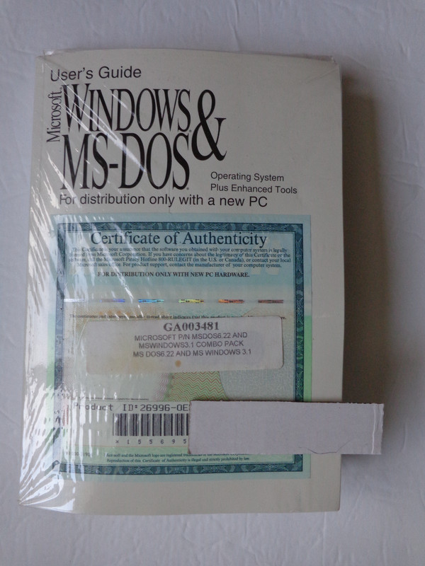 MICROSOFT WINDOWS VERSION 3.1 & MS-DOS 6.22 Full Version (Factory Sealed)