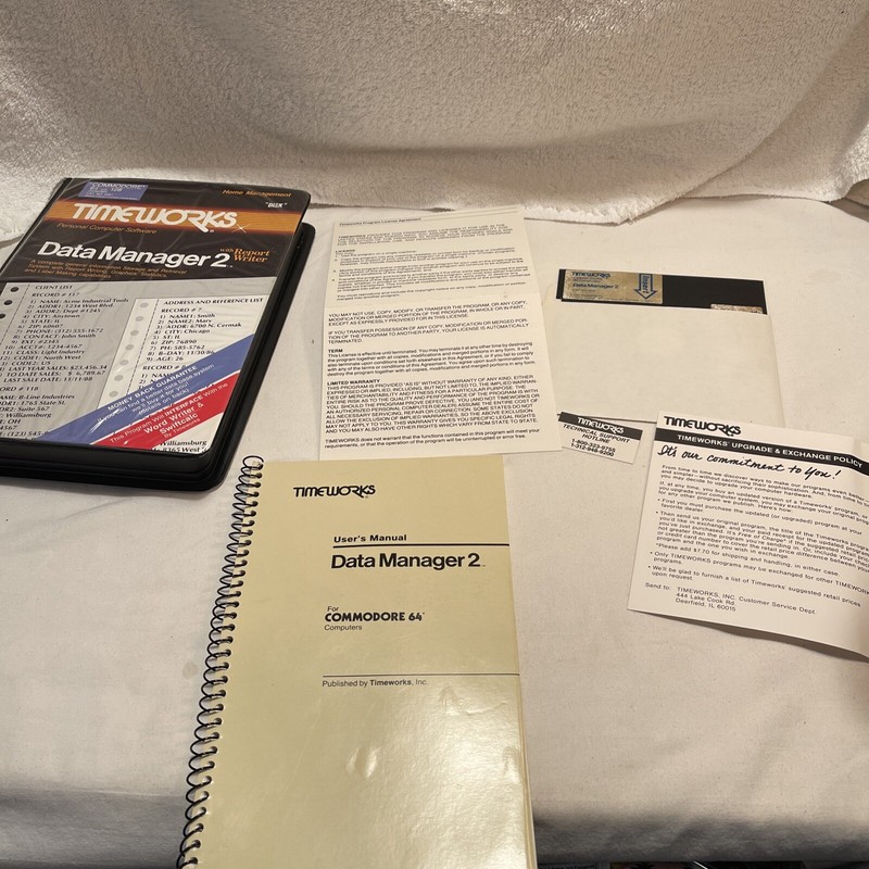 Timeworks Data Manager 2 Commodore 64 C64 Program clamshell box and manual