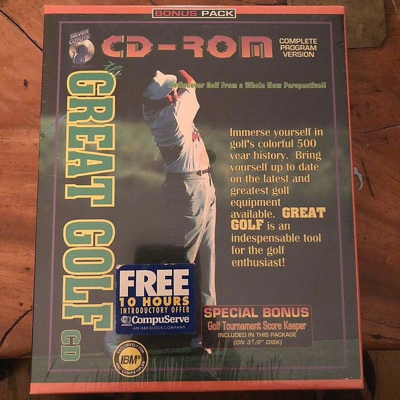 1995 Great Golf CD ROM + 3.5" Disk Bonus~Silver Coyote~Windows 3.1~SEALED + NIB