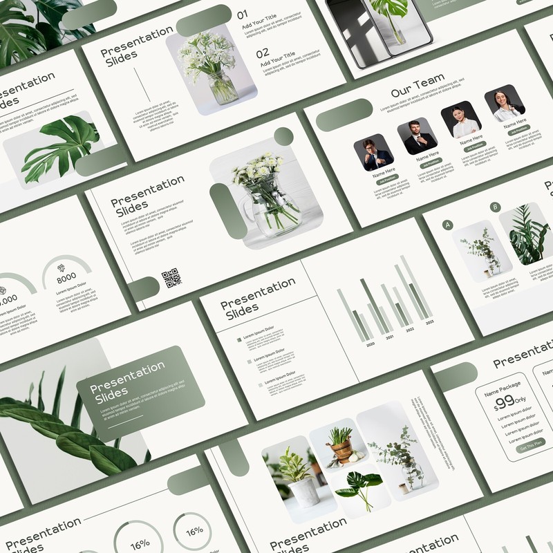 Minimalist Green Plant PowerPoint Template – Elegant Business Presentation