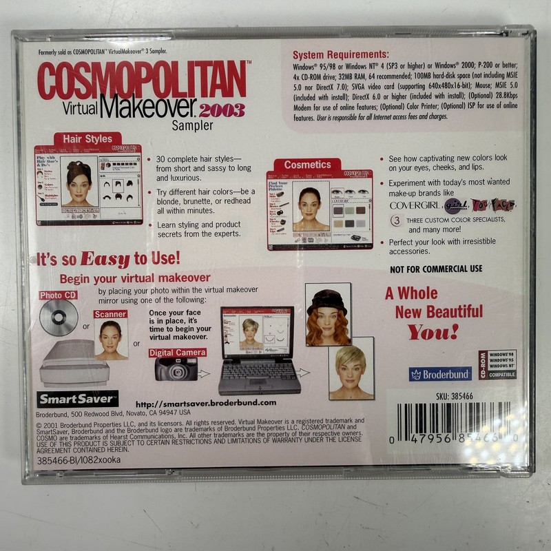 Cosmopolitan Virtual Makeover 2003 Sampler PC CD-ROM SmartSaver Windows 95 98 NT gallery