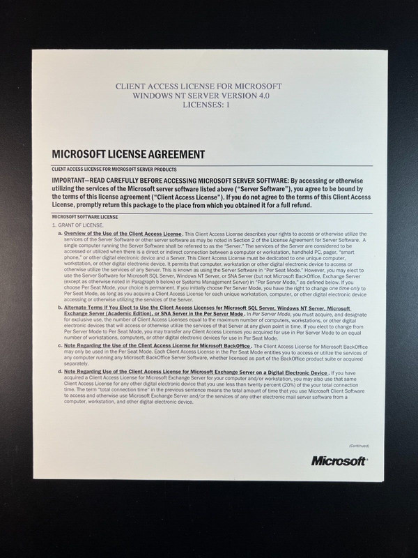 Microsoft Windows NT Server 4.0 CAL 1 Client Access License gallery