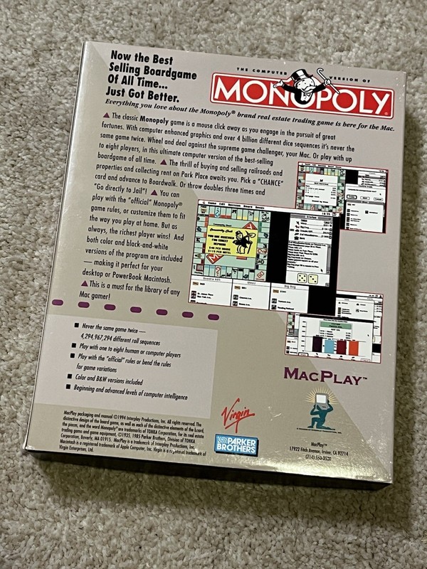Monopoly (MacPlay, Computer Game Version) COMPLETE Macintosh Software Game gallery