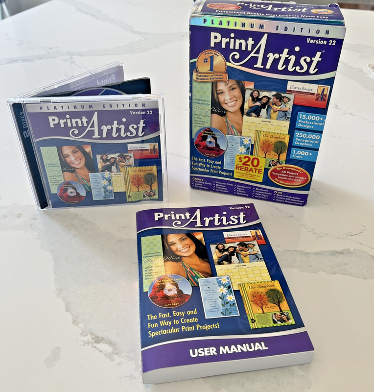 Print Artist Version 22 Platinum Windows Software CD-ROM Manual & Box Complete