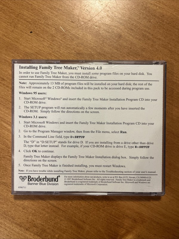 Family Tree Maker Version 4.0 Vol 1-2 Broderbund 2-Disk Vintage Win 95 Software gallery