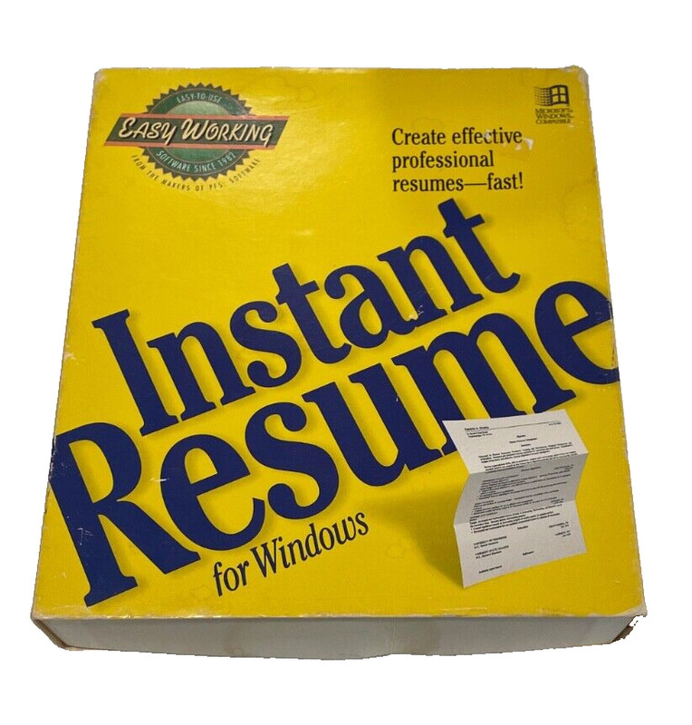 Easy Working Instant Resume For Windows 3 1/2 Floppy Vintage Original Box Book