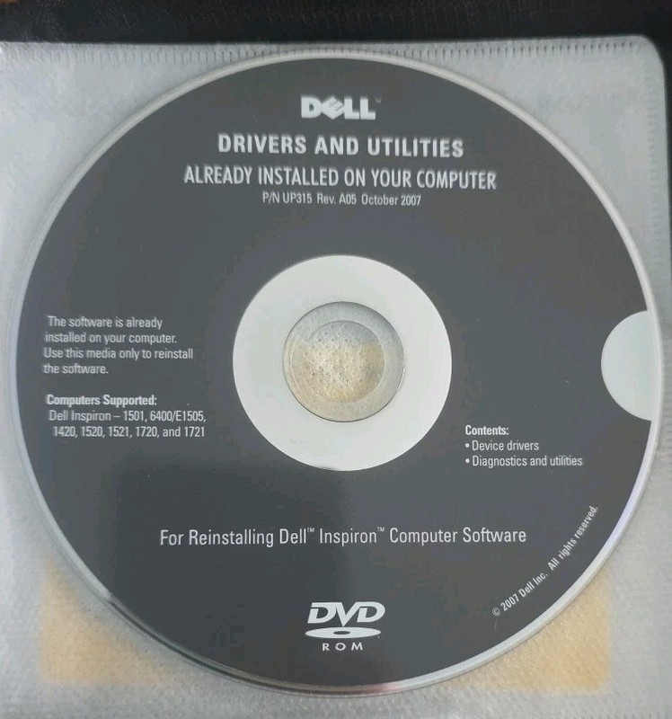 Dell Drivers Utilities DVD for Reinstalling Dell Inspiron 1501 6400 1420 1520 +