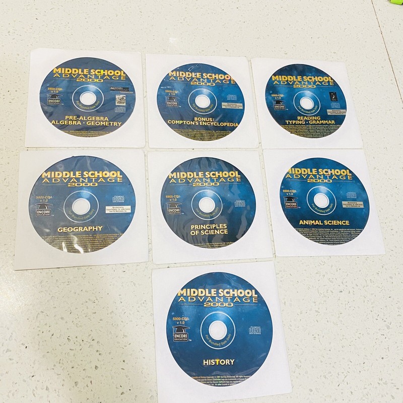 Middle School Advantage 2001 lot, Pre-algebra/Reading/Geometry - 7 CDs Lot gallery