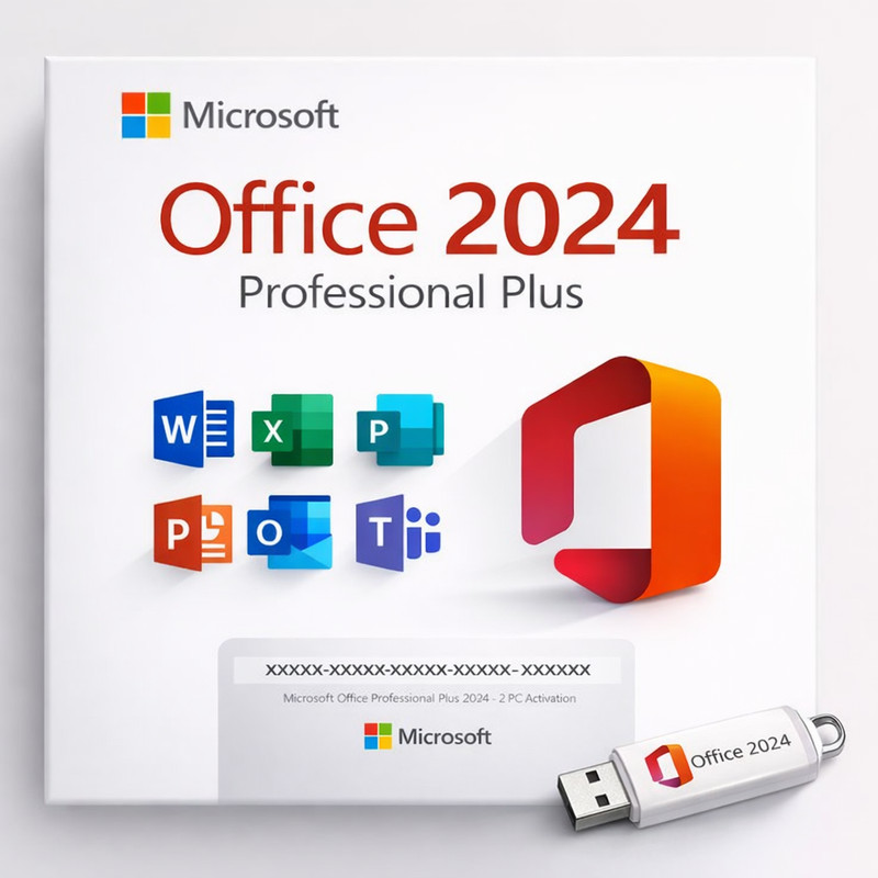 Microsoft Office 2024 Pro Plus Windows 10 & 11 USB Drive – Lifetime 1 PC User