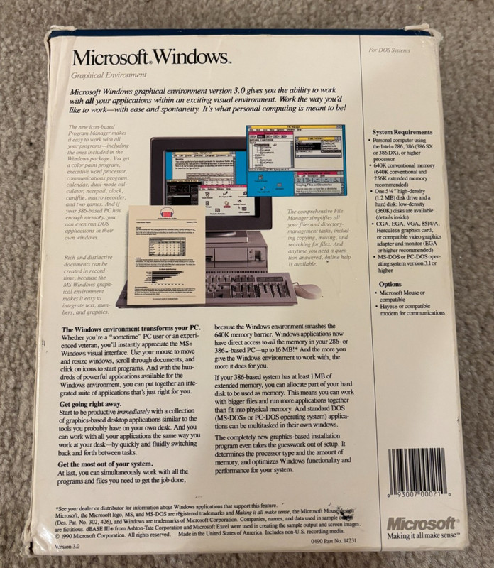 Microsoft Windows 3.0 - 1990 Original Big Box US Version 5.25" disks - READ gallery