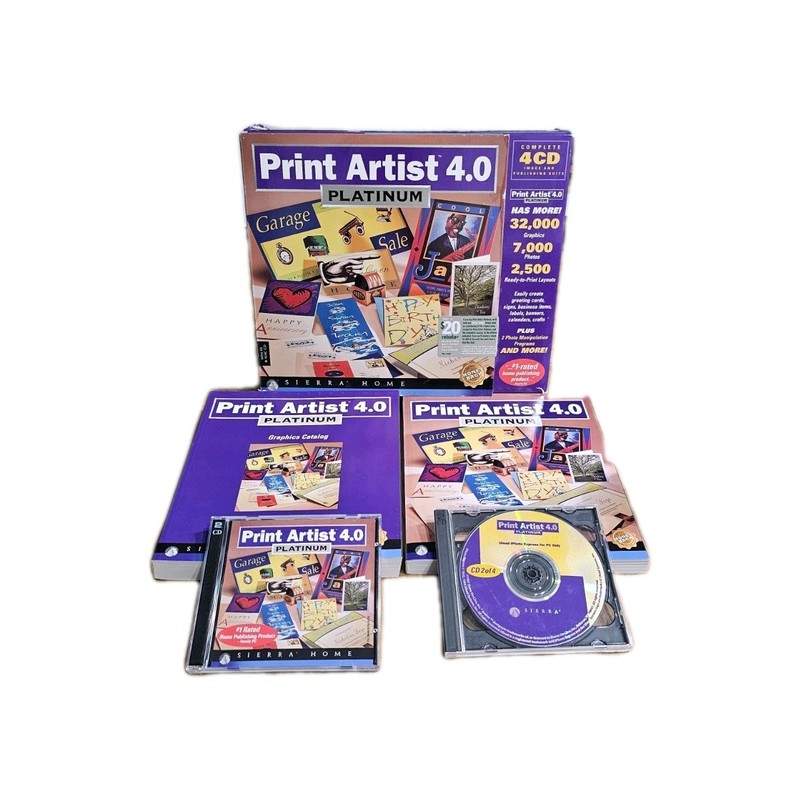 Vtg 1997 Print Artist 4.0 Platinum PC Mac Software 4-CD Box Set Sierra Home CIB