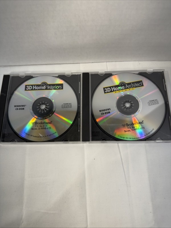 3D Home Interiors & Architect Deluxe Windows CD-Rom Broderbund Discs and Cases