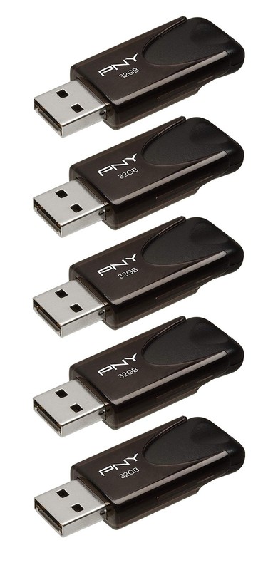 PNY 32GB Attaché 4 USB 2.0 Flash Drive, Black, (Pack of 5)