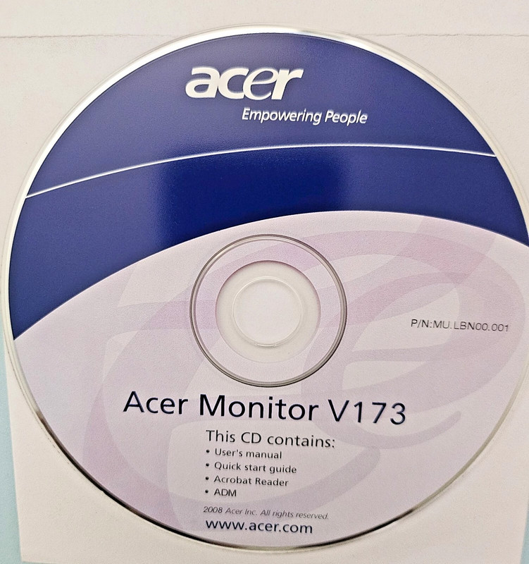 Acer Monitor V173 PC Software CD Disc